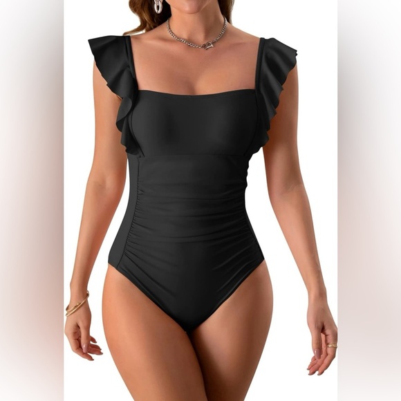 Women's One Piece Ruffle Swimsuit Ruched Tummy Control - Picture 3 of 5
